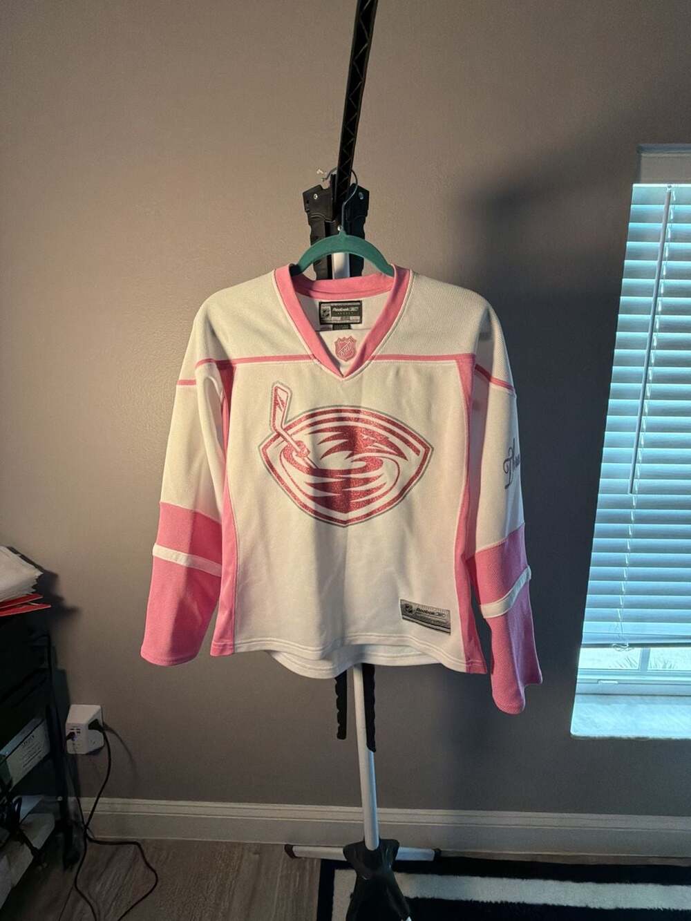 Reebok Atlanta Thrashers B'Luv'd Pink and White Youth Hockey Jersey